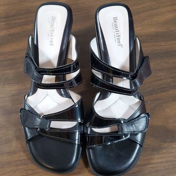 Beautifeel Begonia Black Smooth Patent Leather Sandals Velcro Adjustable‎ 42 11½ - Picture 9 of 12